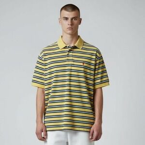 VTG Polo Ralph Lauren Men Yellow Blue Stripe Polo Shirt Large Pony Logo Made USA